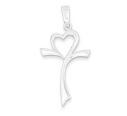 Sterling Silver Polished Heart Cross