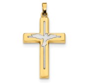 14k w Rhodium Polished   Satin Cross w Dove Pendant