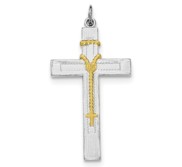 Sterling Silver Rhodium plated   Gold tone Rosary on Cross Pendant