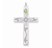 Sterling Silver 14k Bezel Crystal Family Cross Pendant