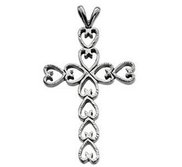 14K White Gold Heart CROSS PENDANT