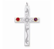 Sterling Silver 14k Bezel Crystal Family Cross Pendant