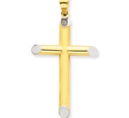 14k w Rhodium 3 D Hollow Cross Pendant