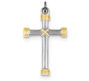 Sterling Silver Rhodium plated   18k Gold plated Rope Cross Pendant