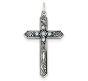 Sterling Silver March Birthstone Cross Pendant