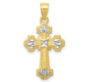 10k   Rhodium Diamond Cut Cross Pendant