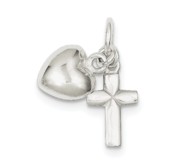 Sterling Silver Cross with Heart Charm Pendant