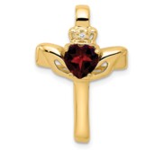 14k Garnet   AA Diamond Claddagh Cross Pendant