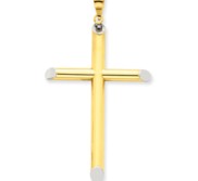 14k w Rhodium 3 D Hollow Cross Pendant