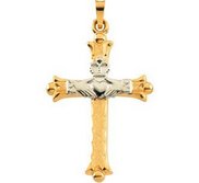 14K TWO TONE GOLD CLADDAGH CROSS PENDANT