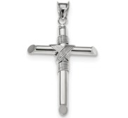 14k White Gold Polished Tube Cross Pendant