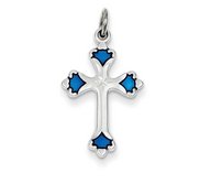 Sterling Silver Blue Enameled Budded Cross Charm