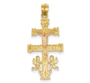 14k Two tone  Cara Vaca Crucifix Pendant