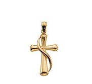 14KY ROSE CROSS PENDANT WITH SHROUD