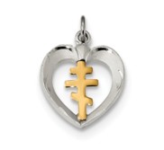 Sterling Silver Gold plated Polished Satin and D C Cross Heart Pendant