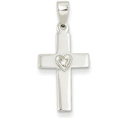 14k White Gold  01ct Diamond Heart Cross Pendant