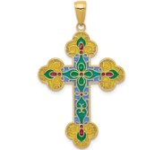 14K Acrylic Flower Center Budded Cross Pendant