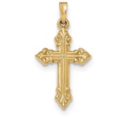 14k Brushed and Polished Budded Cross Pendant