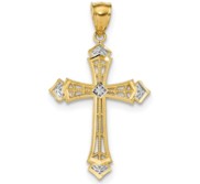 14k w Rhodium Diamond cut Cross Pendant