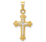 14k w Rhodium Hollow Cross Charm