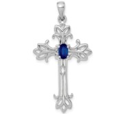 14k White Gold Sapphire Cross Pendant