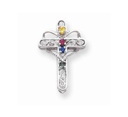 14k White Gold Genuine Mother  s Cross Pendant