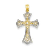 14k Rhodium Diamond cut Cross Pendant