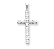 14k White Gold AA Diamond Latin Cross Pendant