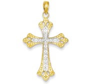 14k w Rhodium Textured Cross Pendant