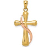 14k Two tone Polished Cross Pendant