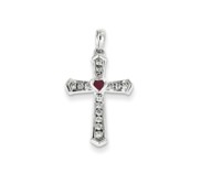 14k White Gold Ruby   Diamond Cross Pendant