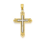 14k   Rhodium Diamond Cut Cross Pendant