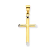 14k w Rhodium 3 D Hollow Cross Pendant