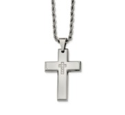 Stainless Steel Cross with CZs Pendant Necklace