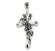 Sterling Silver Antiqued Flowered Cross Pendant