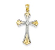 14k Diamond cut Rhodium Cross Pendant