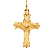 14K YELLOW GOLD CHILD S CROSS PENDANT W HEART