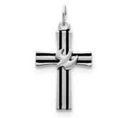 Sterling Silver Rhodium plated Dove Cross Pendant