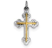 Sterling Silver Rhodium plated   18k Gold plated Cross Charm