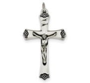 Sterling Silver Antiqued Satin Halo and Corpus Cross Pendant