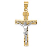 14K Two tone D C Large Block Lattice Cross w Crucifix Pendant