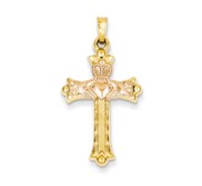 14k Two Tone Claddagh Cross Pendant