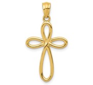 14k Yellow Gold Ribbon Cross Pendant