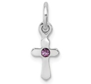 Sterling Silver RH Plated Child  s Preciosca Crystal June Cross Pendant