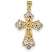 14k w Rhodium Polished D C Filigree Cross Pendant