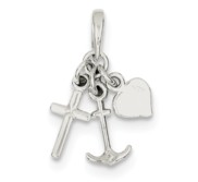 Sterling Silver Polished Anchor Heart and Cross Pendant