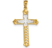 14k White Rhodium w  Yellow Polished Diamond cut Dove Cross Pendant