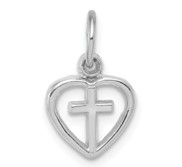 14k White Gold Cross in Heart Charm