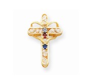 14k Genuine 3 Stone Mother  s Cross Pendant