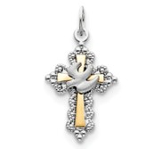 Sterling Silver Rhodium plated   Vermeil Dove Cross Charm